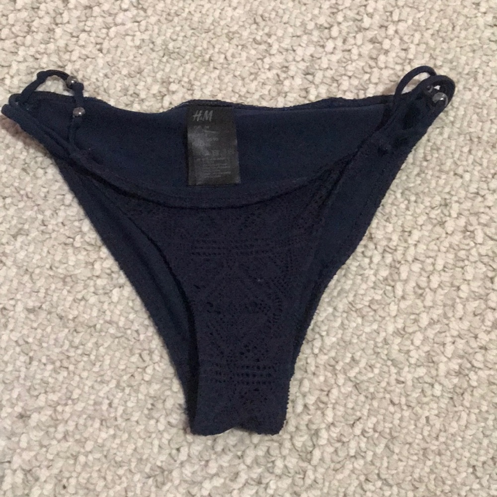 H & M Navy Strappy Bikini Bottom Small
